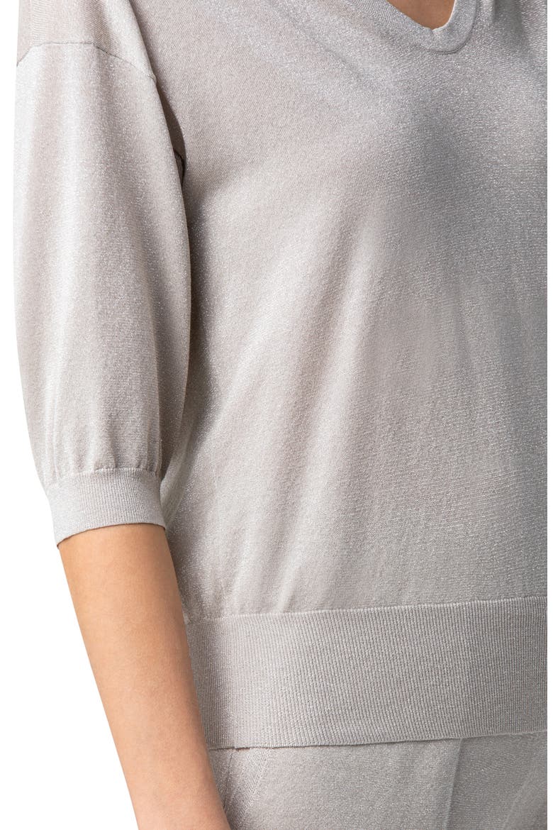 Metallic Silk & Organic Cotton Hooded Sweater, Alternate, color, GREIGE