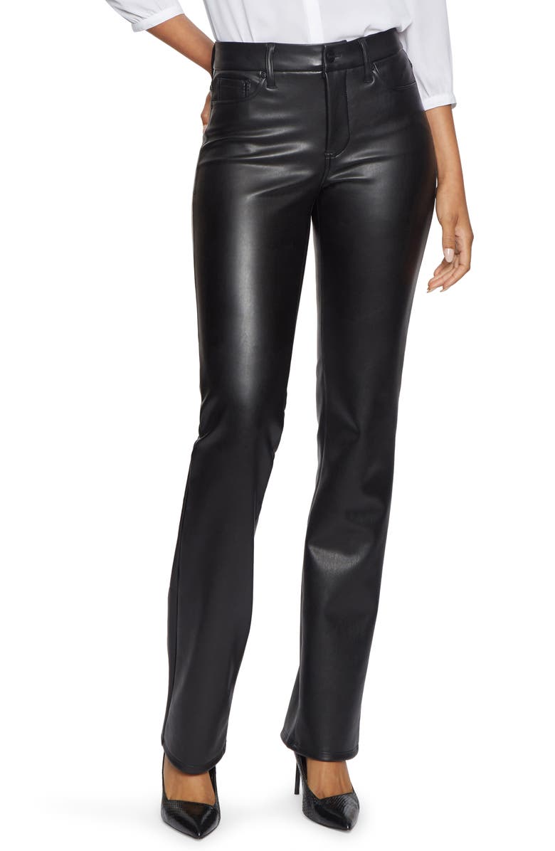 NYDJ Marilyn Faux Leather Straight Leg Pants, Main, color, Black