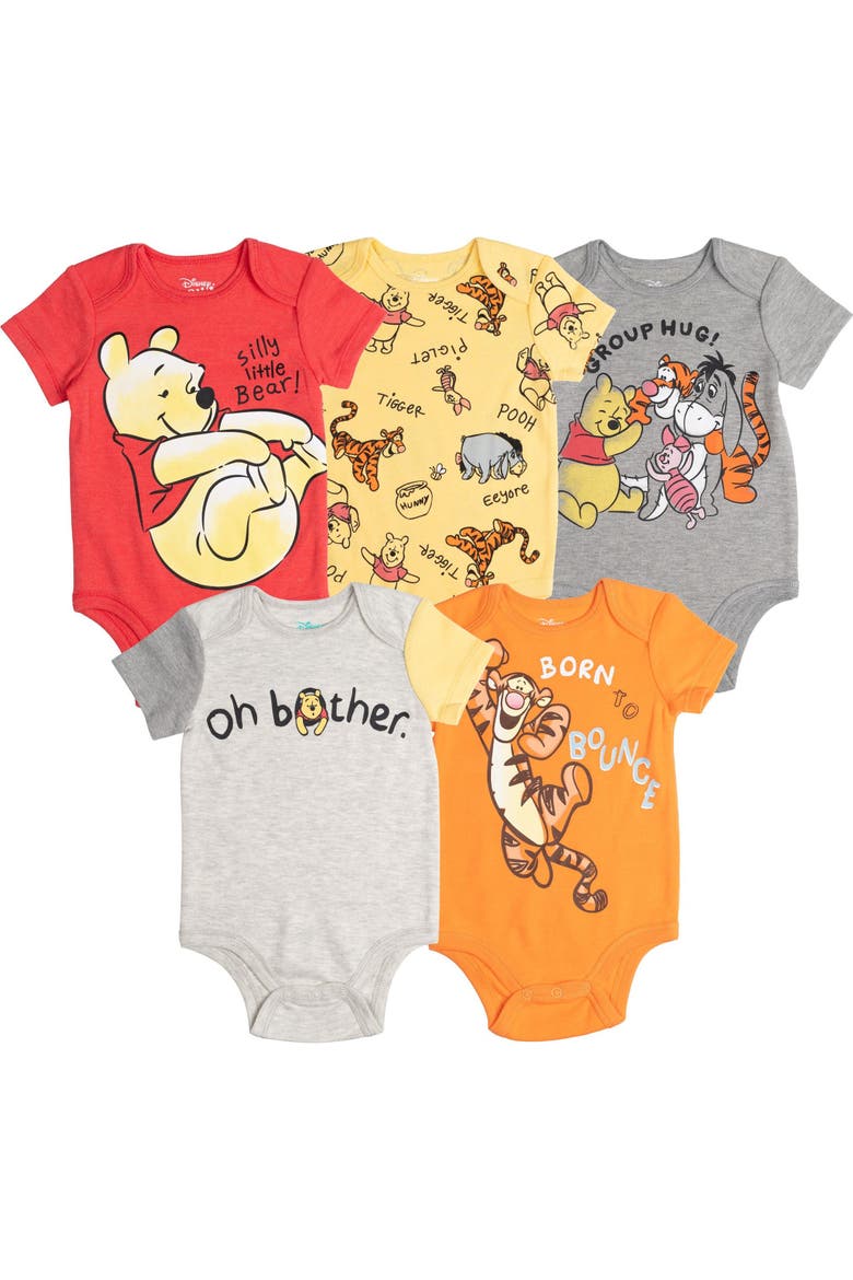 Winnie the Pooh 5-Pack Short Sleeve Bodysuits, Main, color, Pooh Friends Multi