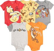 Disney Winnie the Pooh Boys' 5-Pack Short Sleeve Bodysuits