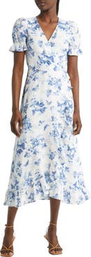 & Other Stories Floral Linen Wrap Dress
