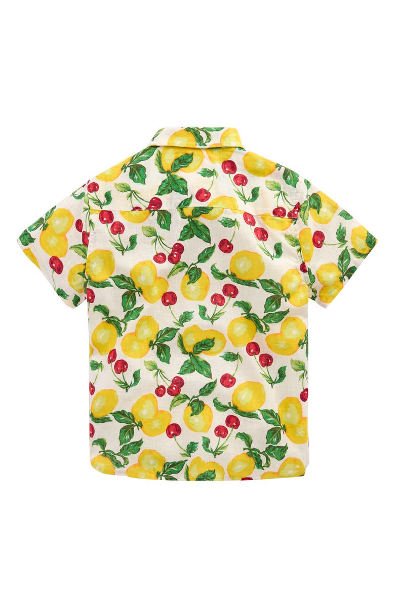 Mini Boden Kids' Fruit Print Short Sleeve Linen & Cotton Button-Down Shirt, Alternate, color, Lemons And Cherries
