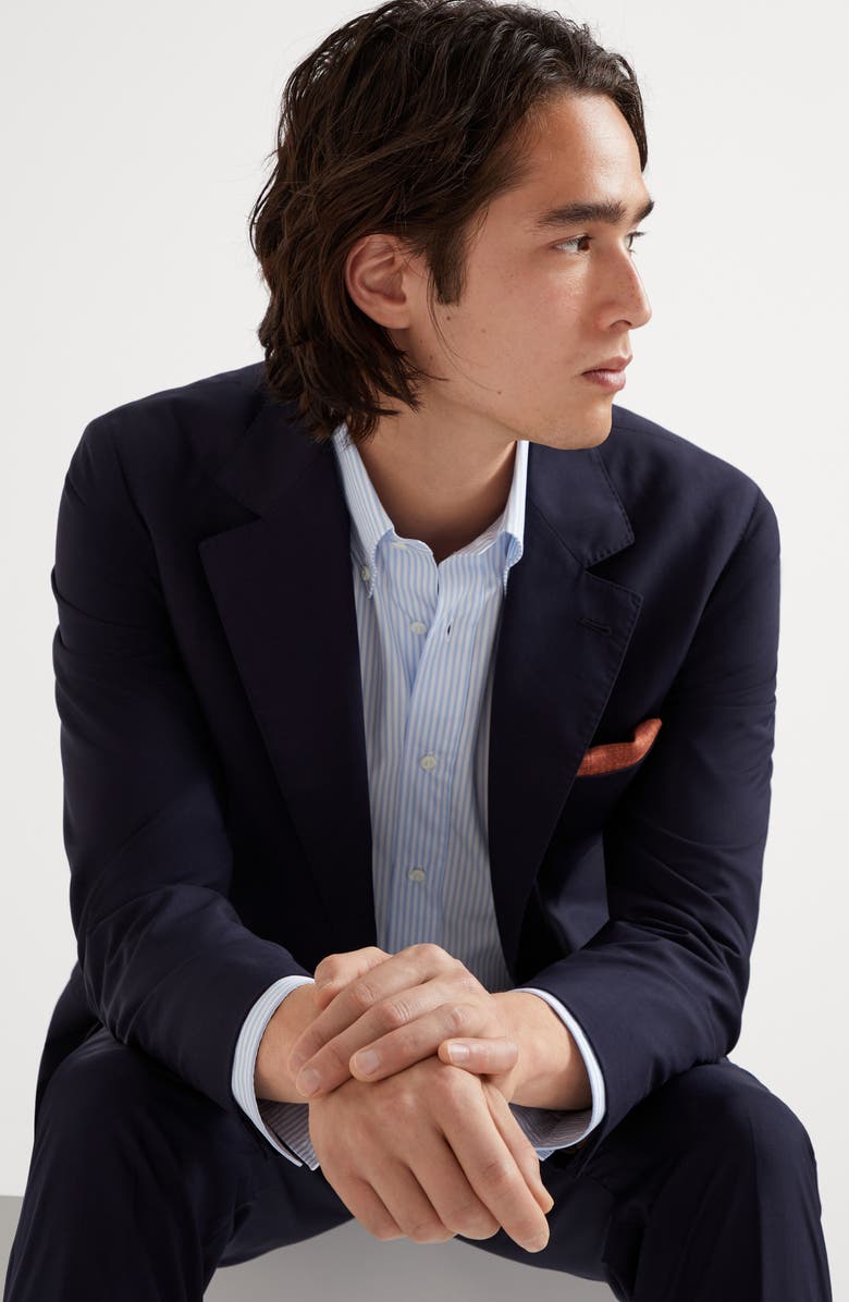 Brunello Cucinelli Wool and silk blazer, Alternate, color, Navy Blue