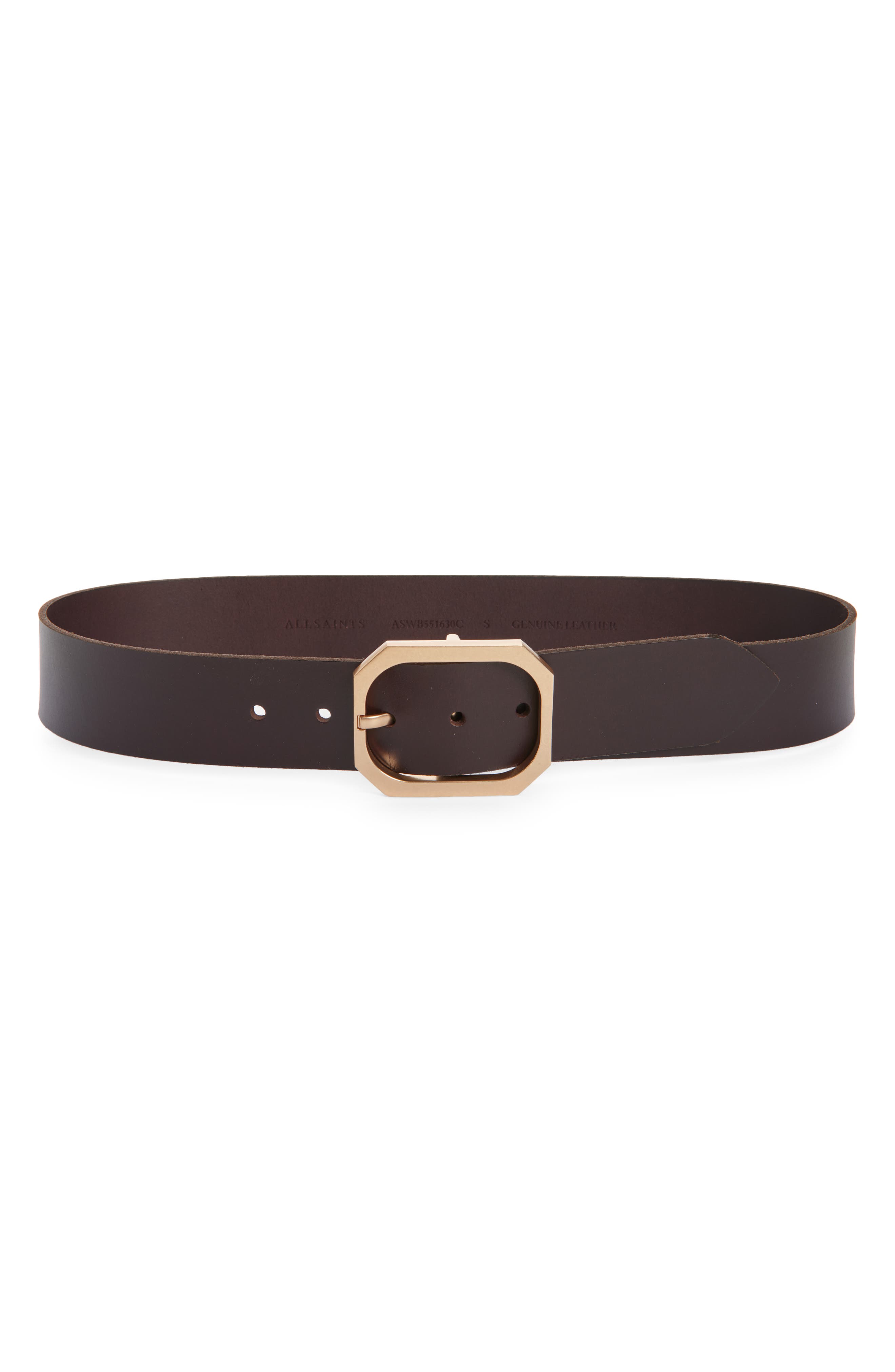 AllSaints Hexagon Buckle Leather Belt