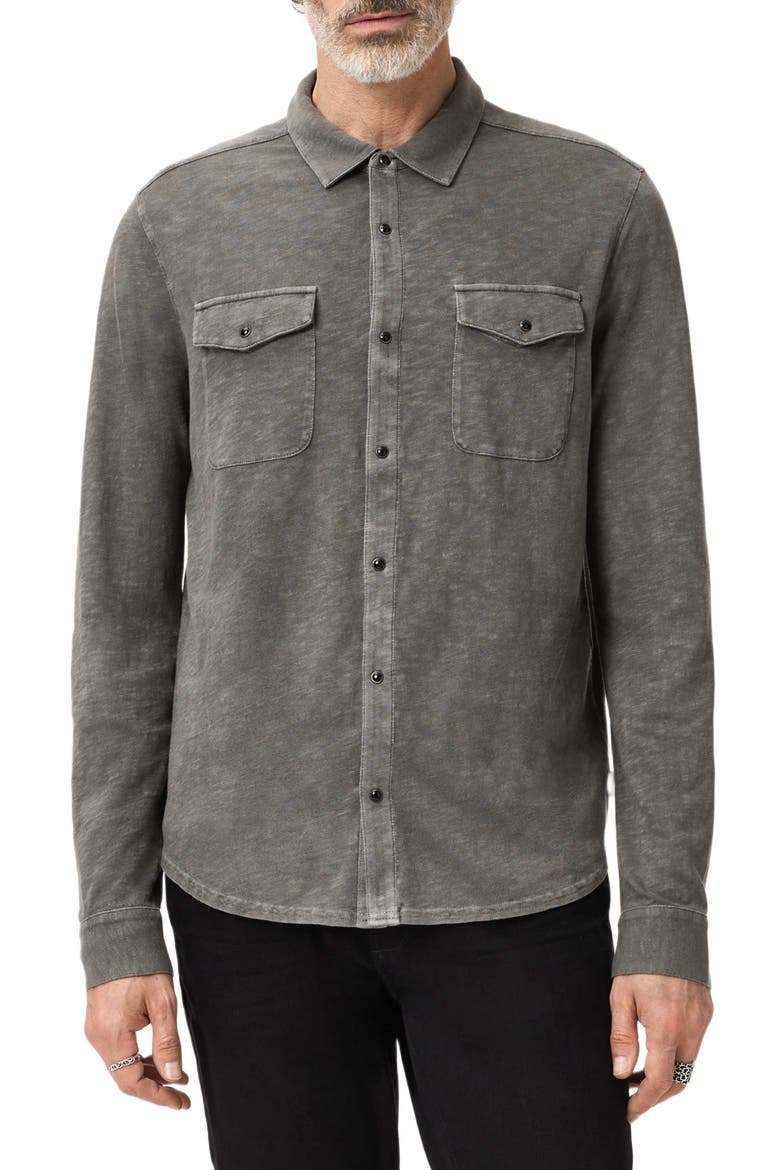 Arvon Knit Organic Cotton Snap-Up Western Shirt, Main, color, SEAL GREY