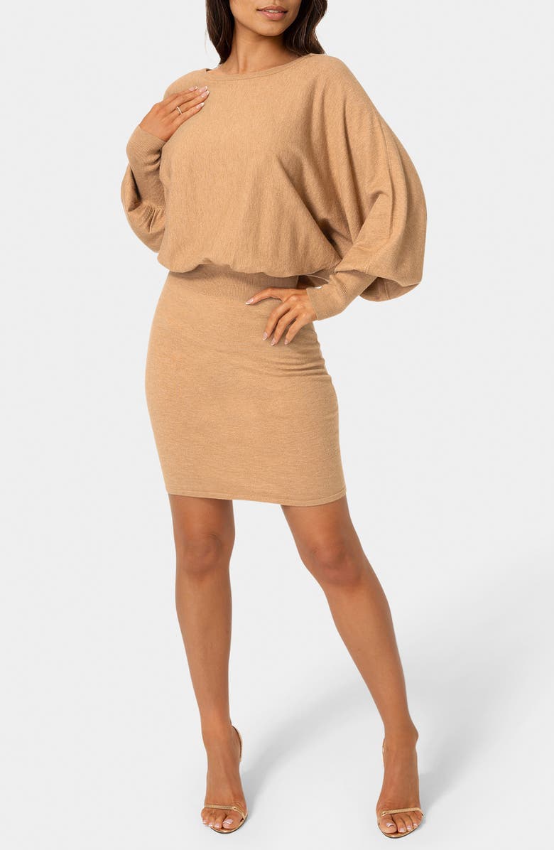 bebe Scoop Neck Dolman Sleeve Sweater Dress, Alternate, color, Camel