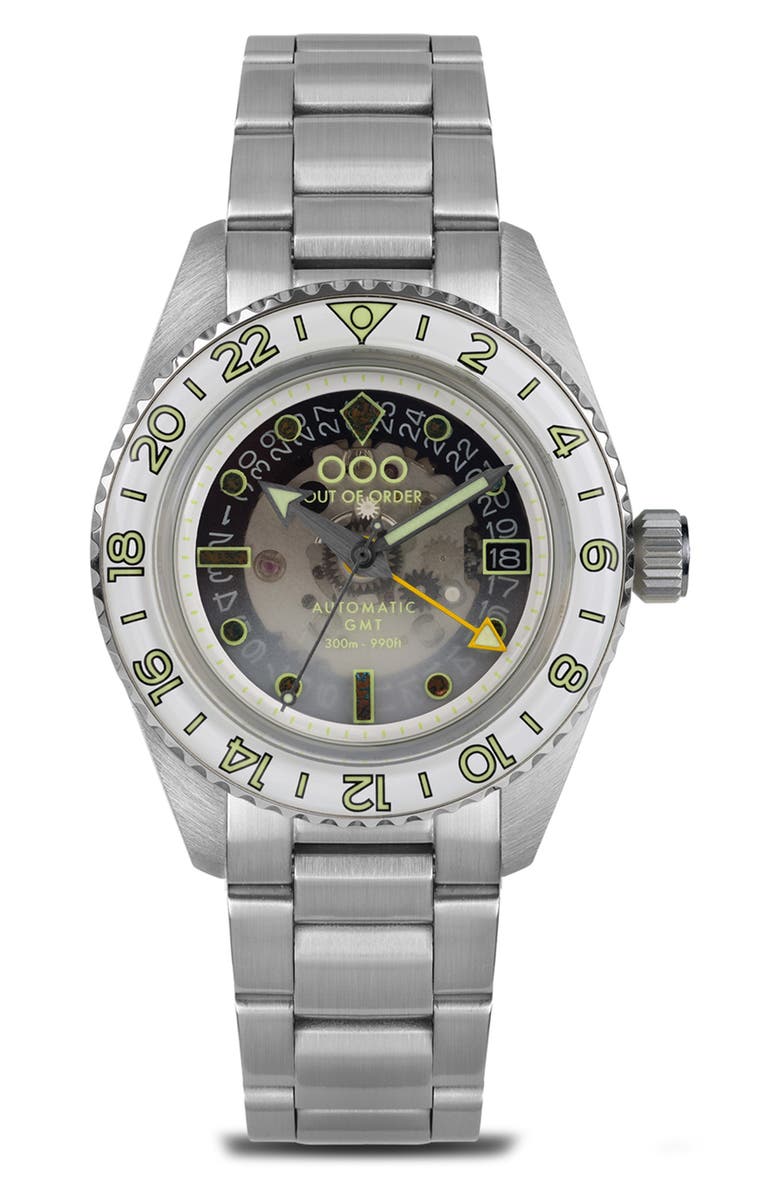 OUT OF ORDER Gin Tonic Automatic GMT Bracelet Watch, 40mm, Main, color, Steel