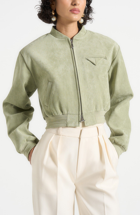 Monique Suede Wide Shoulder Bomber Jacket