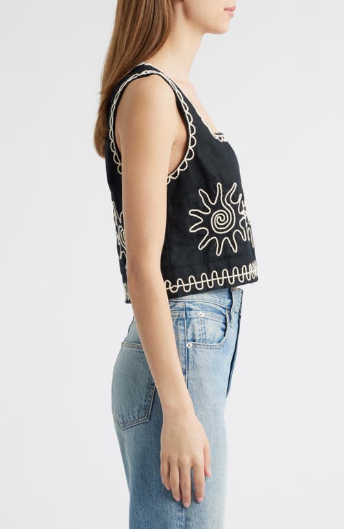 Rails Akira Sun Embroidered Linen Top In Black