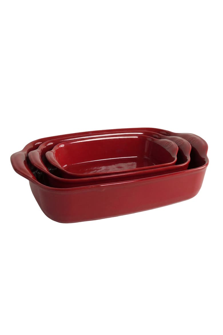 Rectangular Baking Dish, Set of 3, 1.25 qt, 2.4 qt, 3.8 qt, Main, color, Burgundy