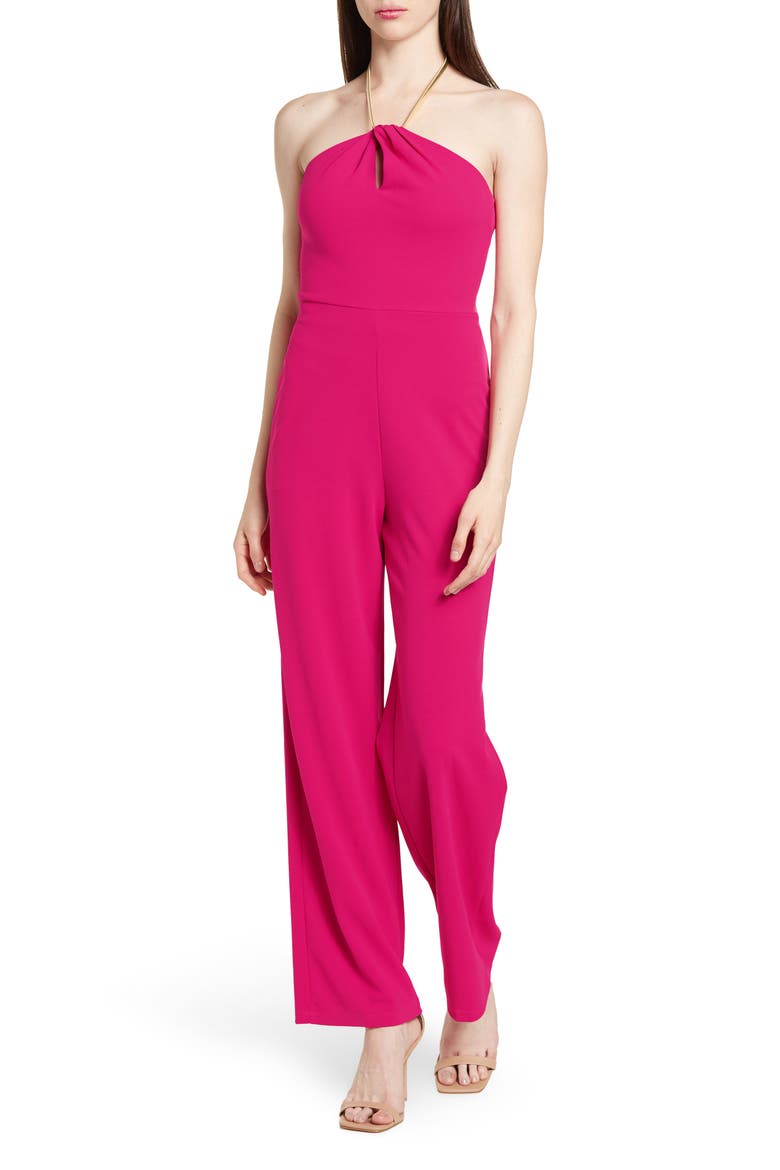 Halter Necklace Jumpsuit, Main, color, FUCHSIA