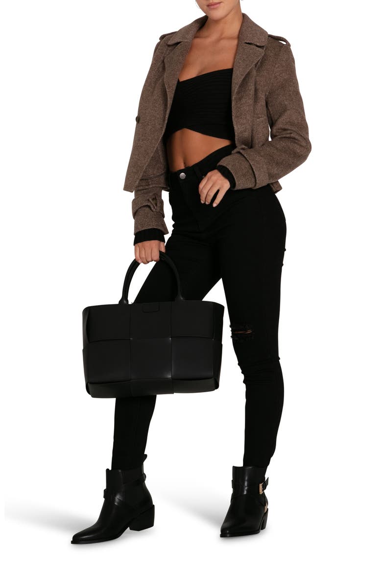 Better Off Military Wool Blend Crop Peacoat, Alternate, color, WALNUT