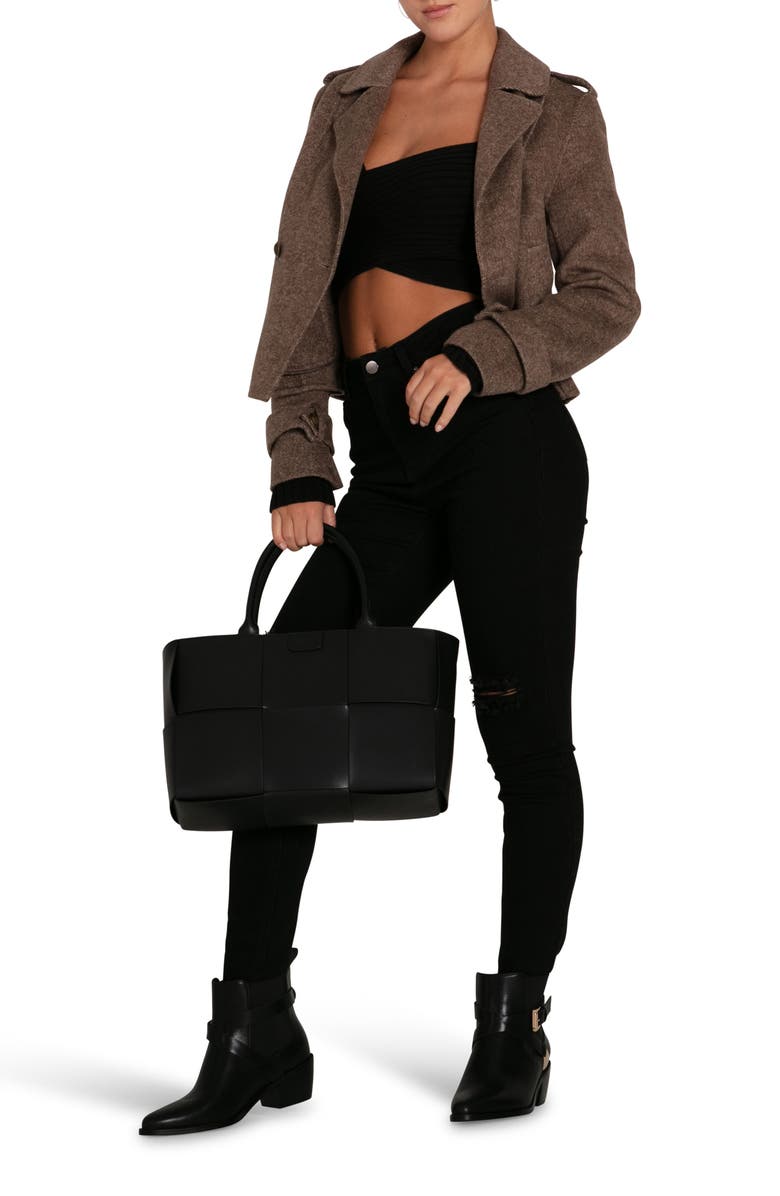 Belle & Bloom Better Off Military Wool Blend Crop Peacoat, Alternate, color, Walnut