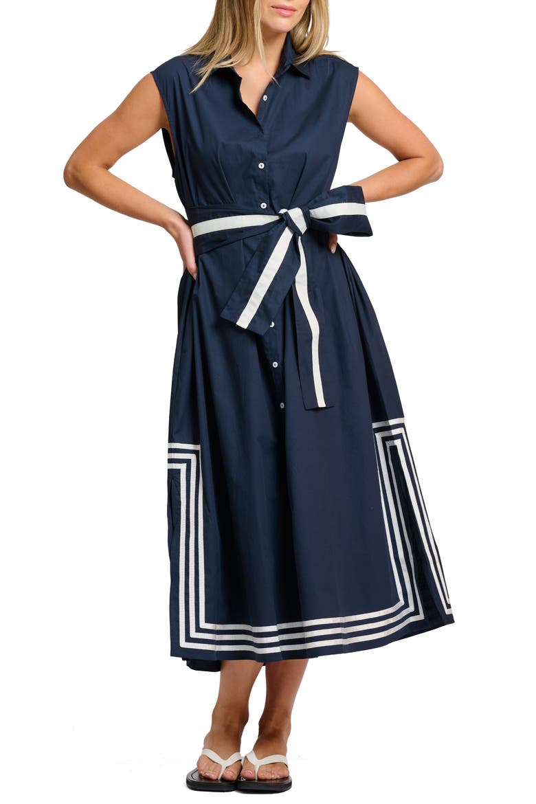 Cassie Sleeveless Cotton Midi Shirtdress, Main, color, FRENCH NAVY