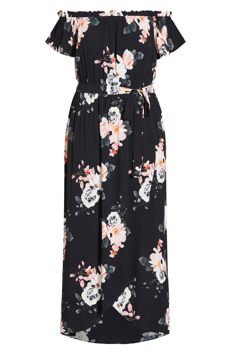 City Chic Lotus Tie Off the Shoulder Dress, Alternate, color,