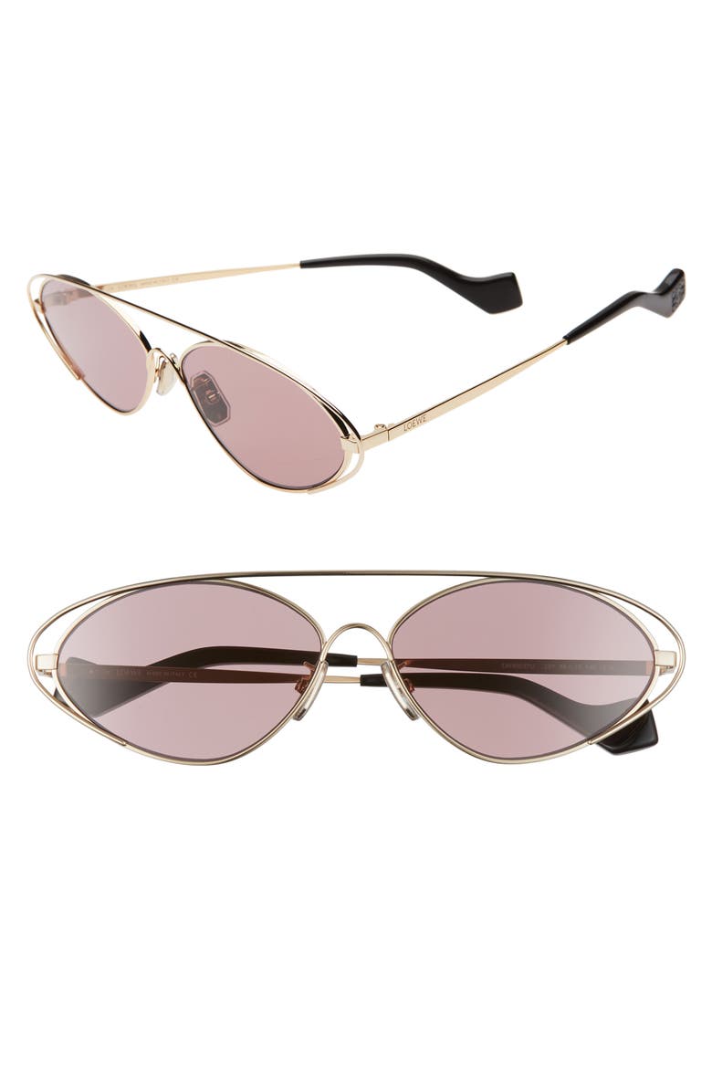 60mm Tinted Oval Aviator Sunglasses, Main, color, GOLD/ PINK