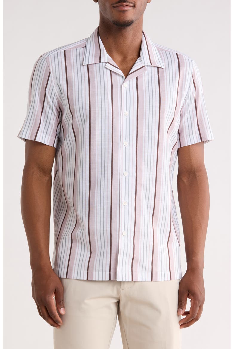 Oswaldo Stripe Camp Shirt, Main, color, CORAL