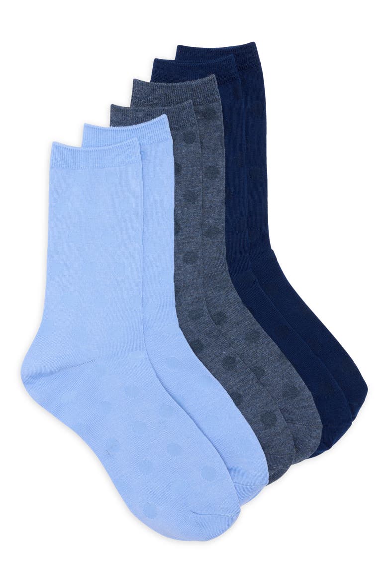 Assorted 3-Pack Dot Crew Socks, Main, color, TRANQUIL BLUE MULTI