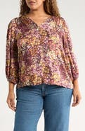 Renee C Floral V-Neck Long Sleeve Top