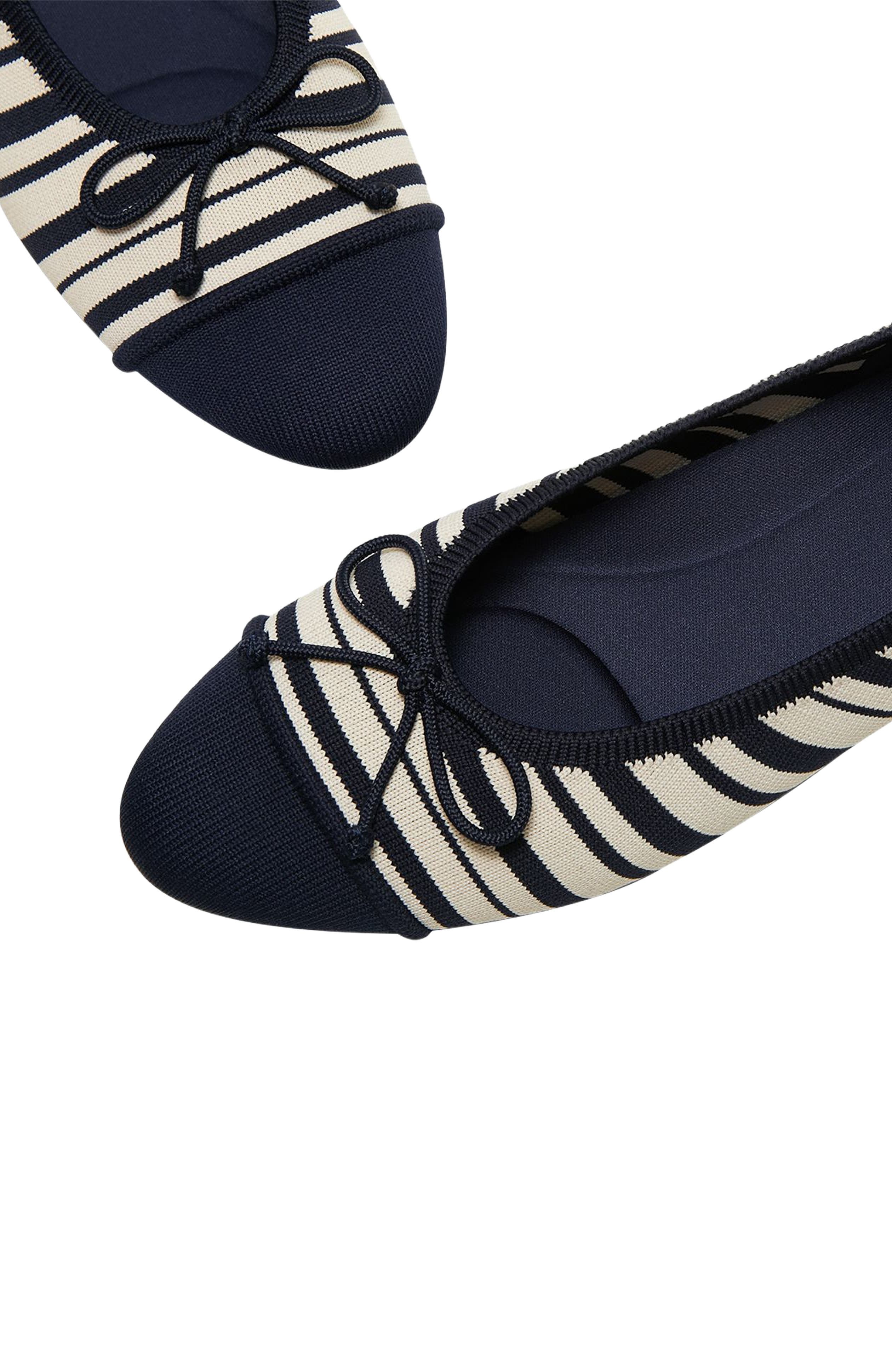 VIVAIA Almond-Toe Bow Flats, Alternate, color, Navy Ivory Multi Stripe