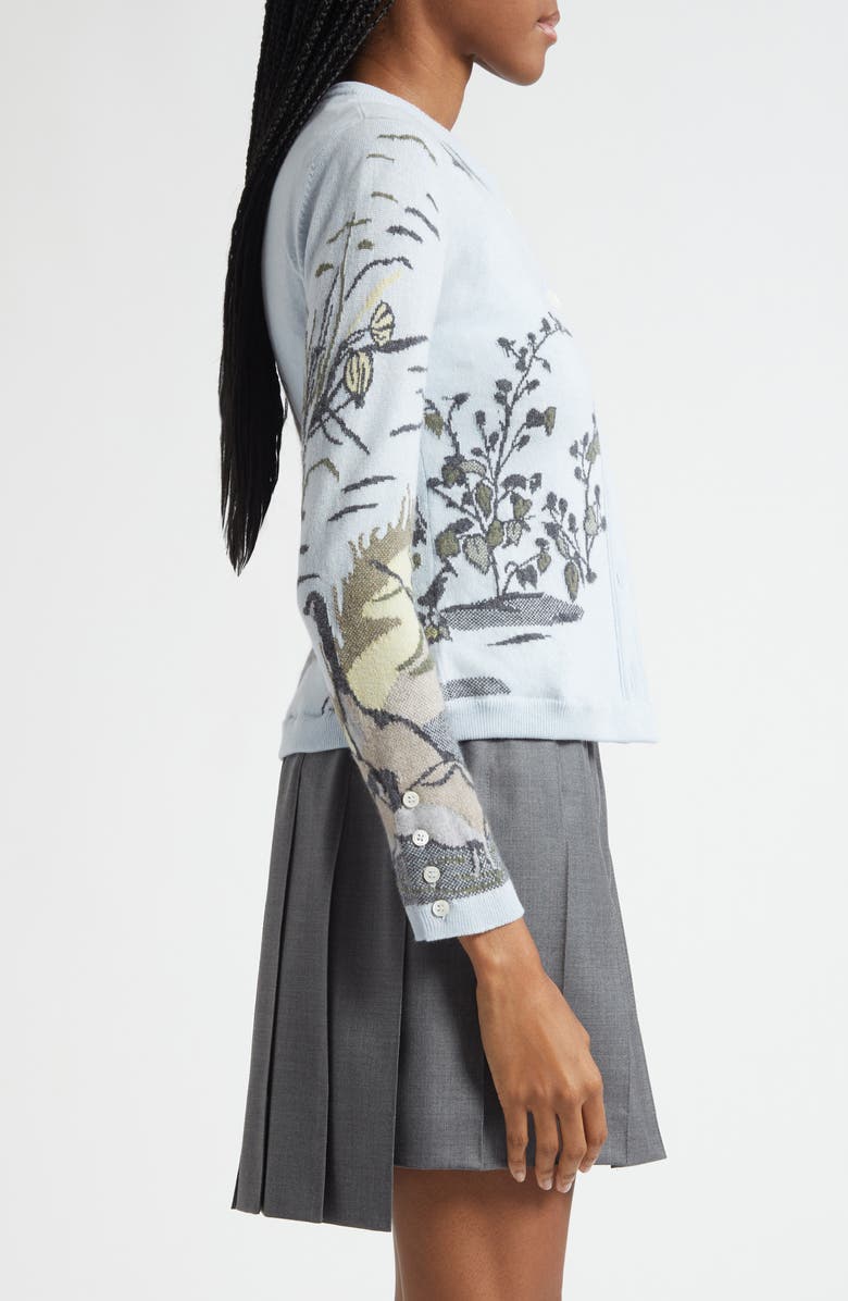 Thom Browne Seasonal Print Cashmere Cardigan, Alternate, color, Light Blu