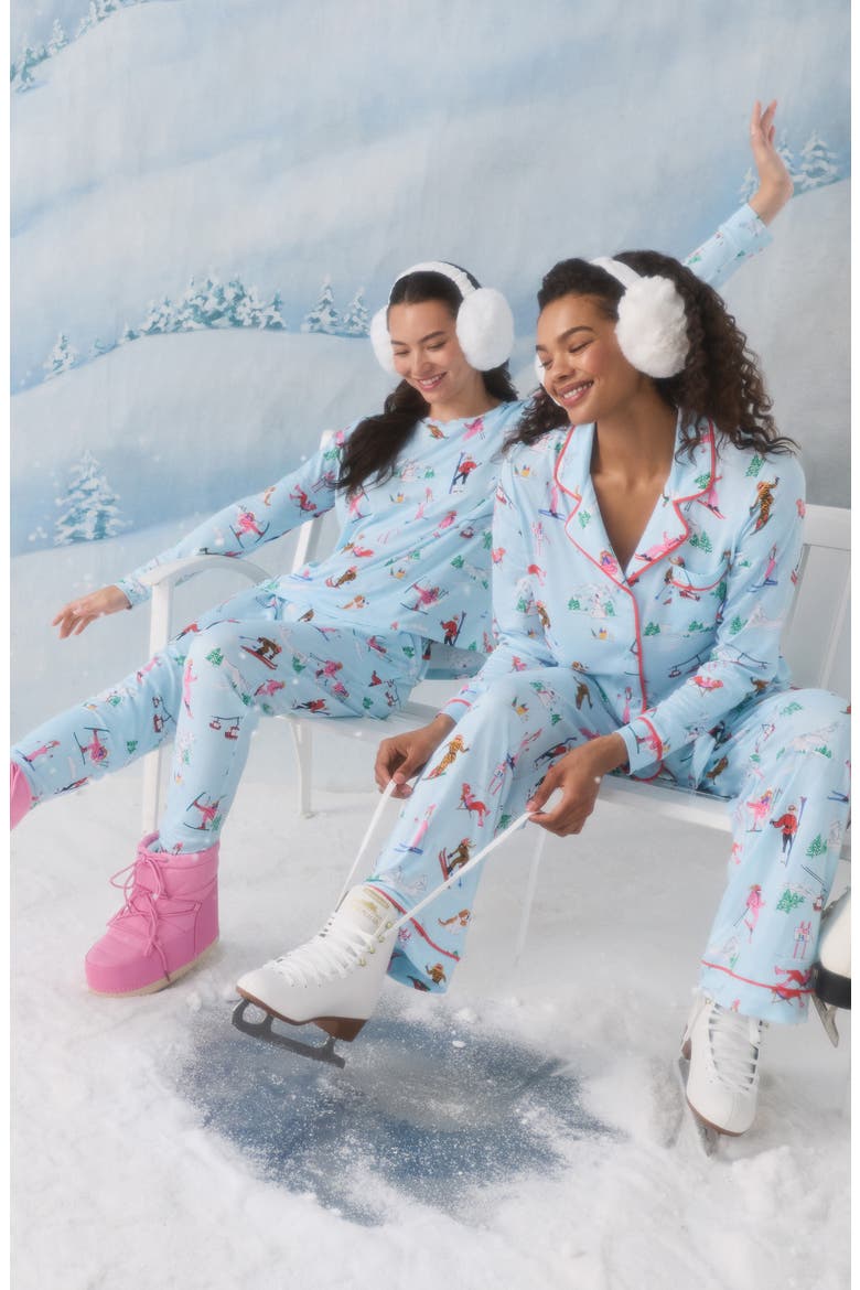 Print Long Sleeve Pajamas, Alternate, color, BLUE/ NOVEL