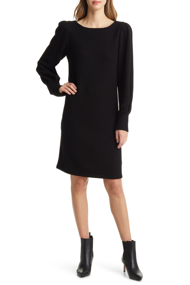 PUFF SLEEVE SWEATER DRESS, Main, color, BLACK