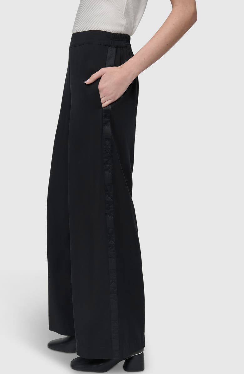 DKNY Logo Side Stripe Slub Satin Pants, Alternate, color, 