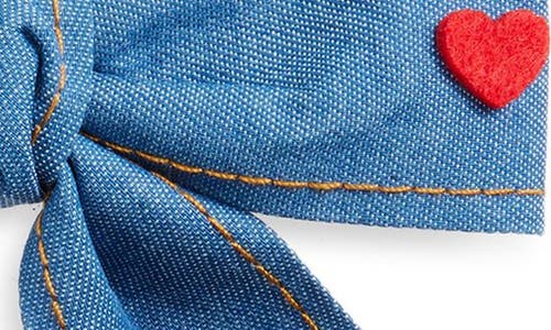 Cara Kids' Denim Felt Heart Hair Bow Barrette In Blue