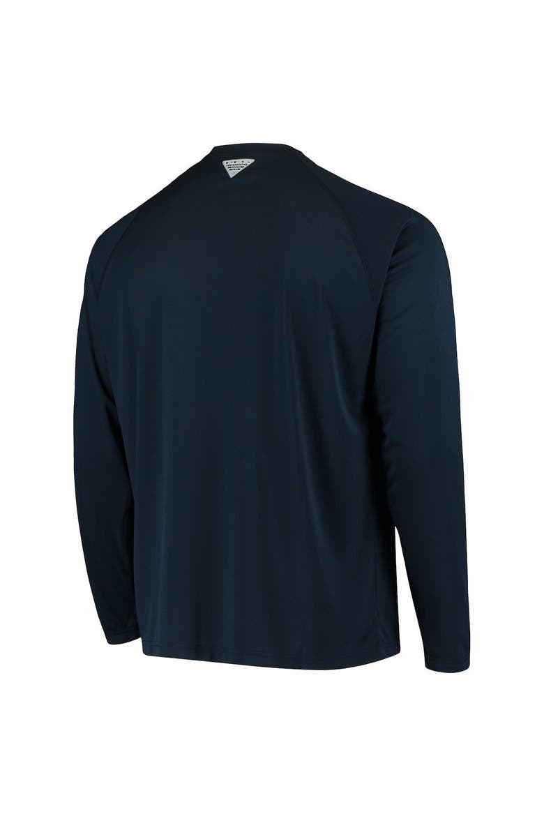 Men's Columbia Navy West Virginia Mountaineers Terminal Tackle Omni-Shade Raglan Long Sleeve T-Shirt, Alternate, color, Navy