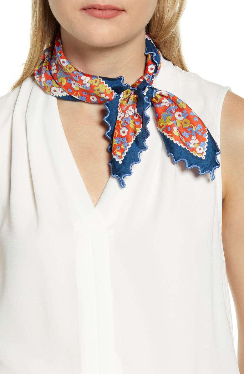 Tory Burch Red Confetti Silk Field Neckerchief, Main, color,