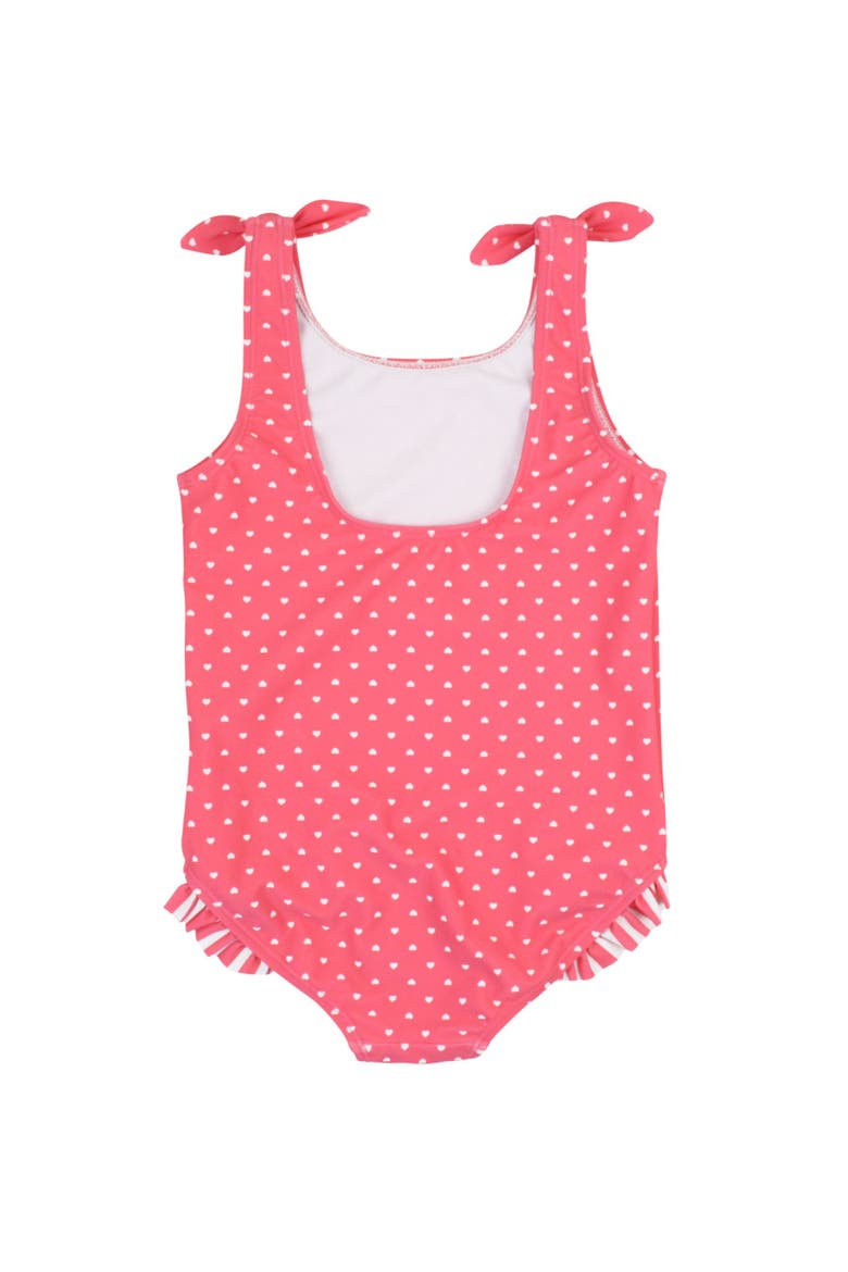 Toddler Girls UPF50+ Tie Shoulder One Piece, Alternate, color, Hot Pink Heart Polka Dot