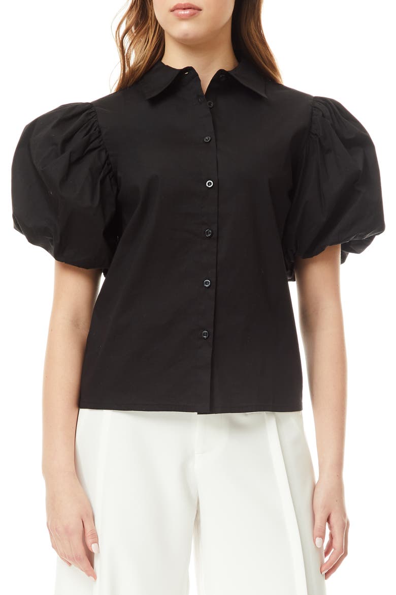 Abigail Puff Sleeve Button-Up Top, Main, color, BLACK
