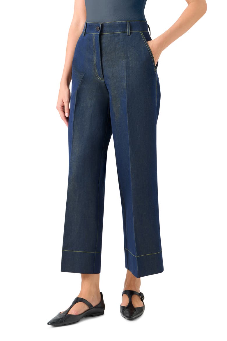 Creased Ankle Straight Leg Jeans, Alternate, color, DARKBLUE DENIM-LEMON ZING