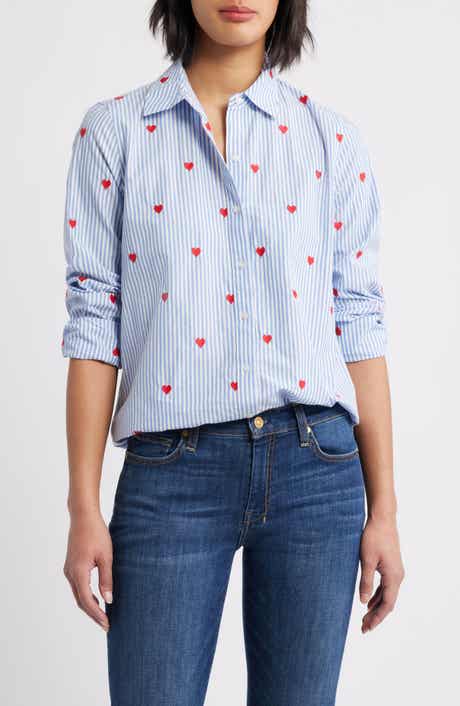 Caslon® Embroidered Heart Button-Up Shirt