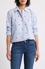 Caslon® Embroidered Heart Button-Up Shirt