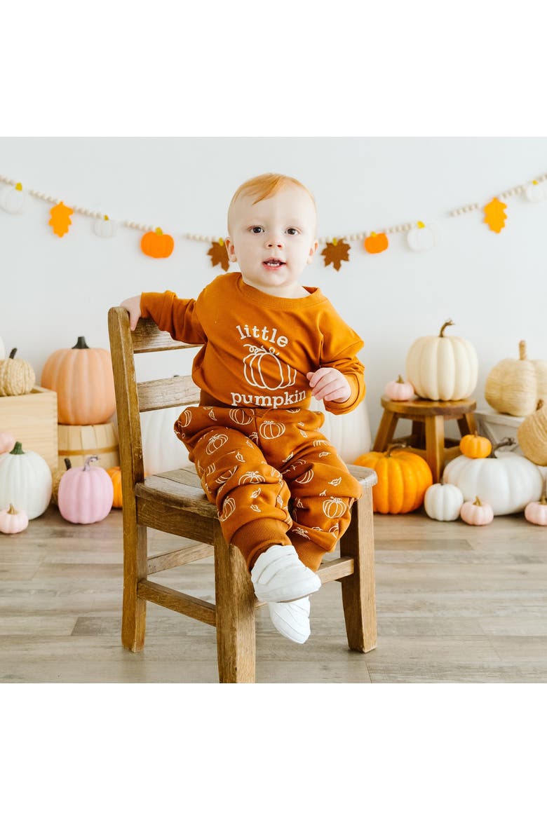 Little Pumpkin Long Sleeve Romper, Alternate, color, Burnt Orange