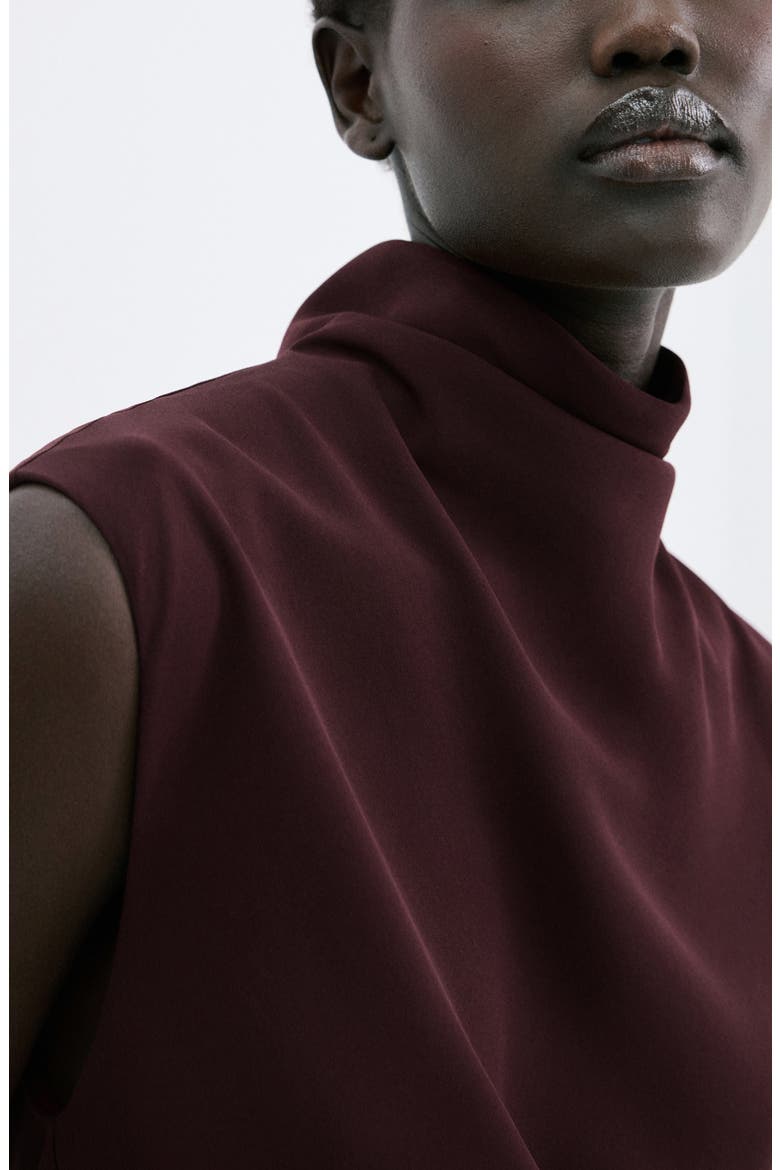 Drape Mock Neck Sleeveless Midi Dress, Alternate, color, WINE