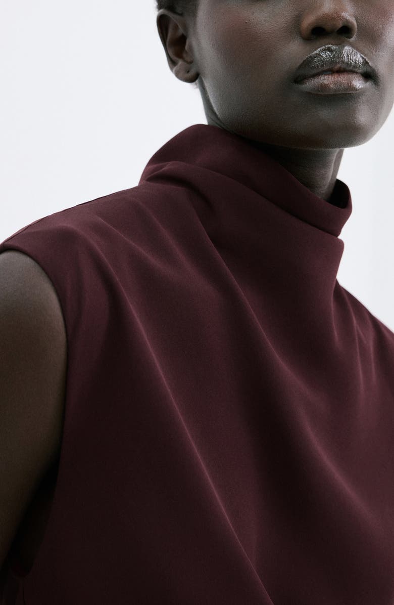 MANGO Drape Mock Neck Sleeveless Midi Dress, Alternate, color, Wine