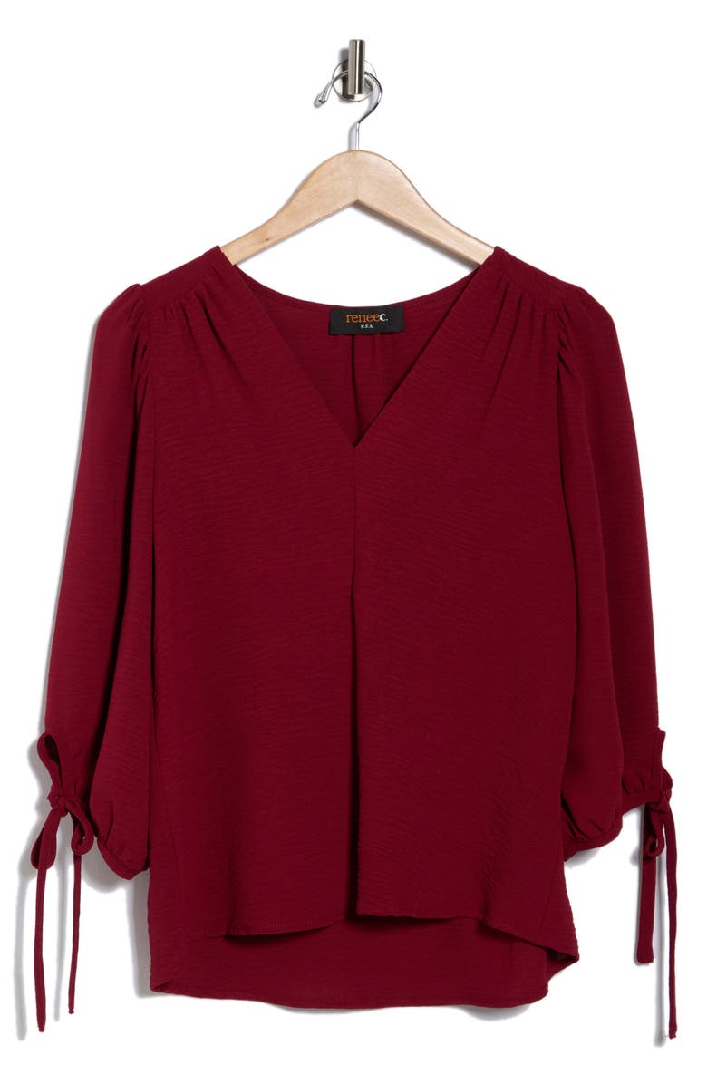 Renee C Ditsy Puff Sleeve Blouse, Alternate, color, Burgundy
