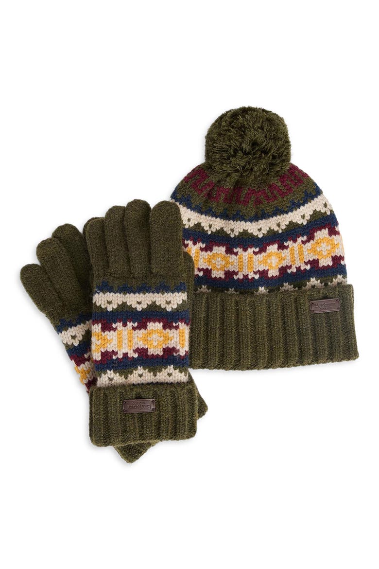 Kane Beanie & Gloves Set, Main, color, DK OLIVE