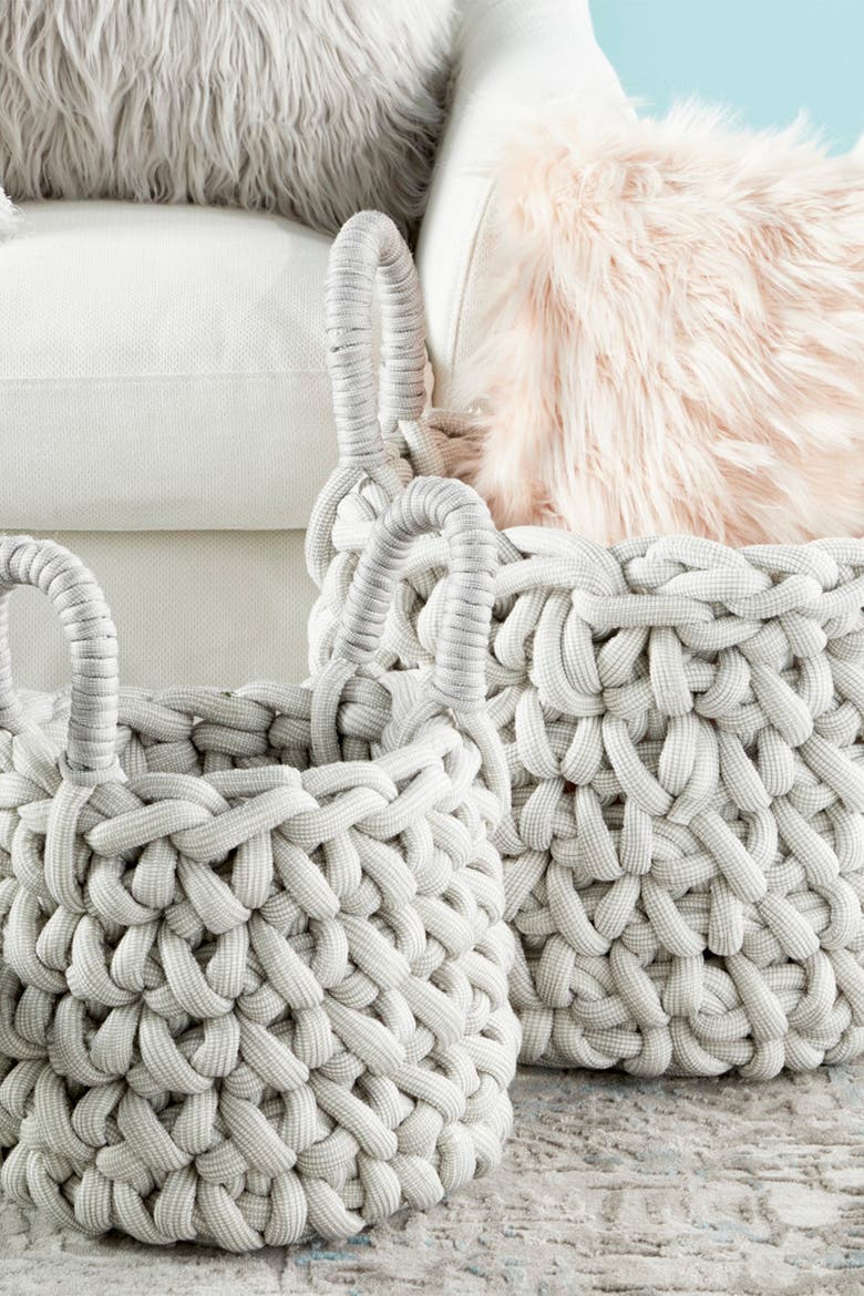 Gray Fabric Coastal Storage Basket with Handles - Set of 2, Alternate, color, GREY