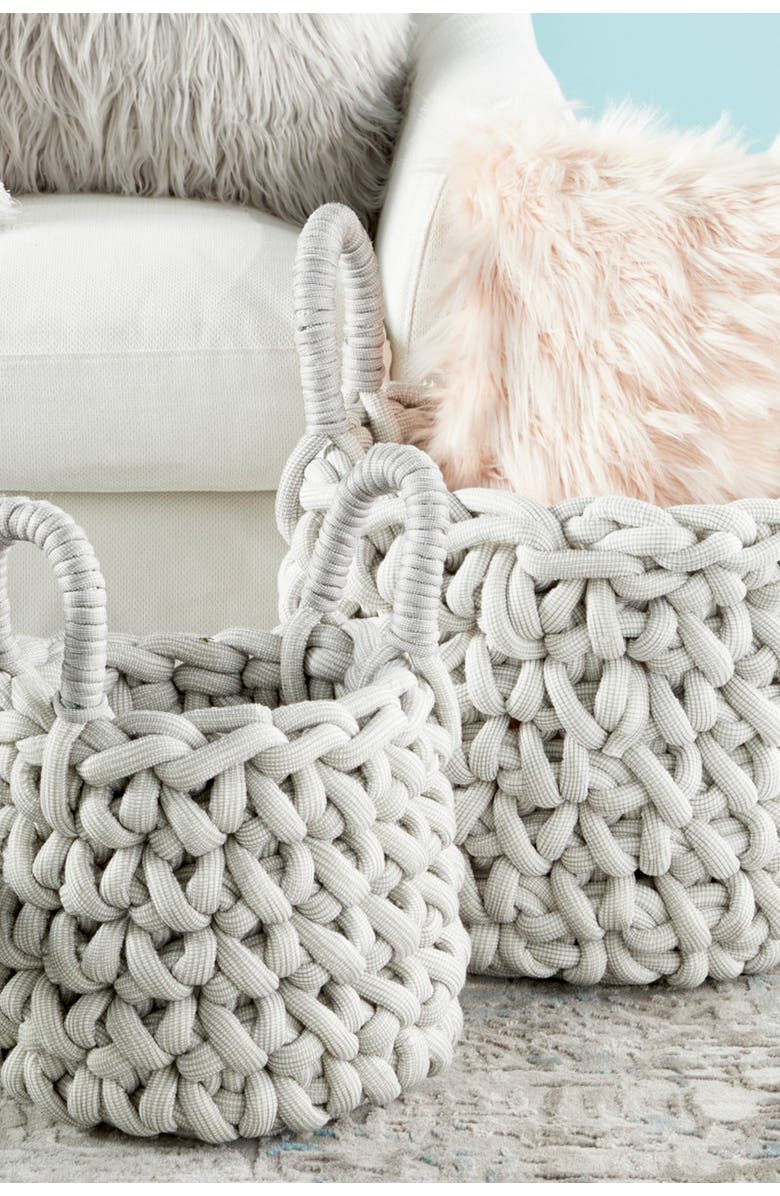 COSMO BY COSMOPOLITAN Gray Fabric Coastal Storage Basket with Handles - Set of 2, Alternate, color, Grey