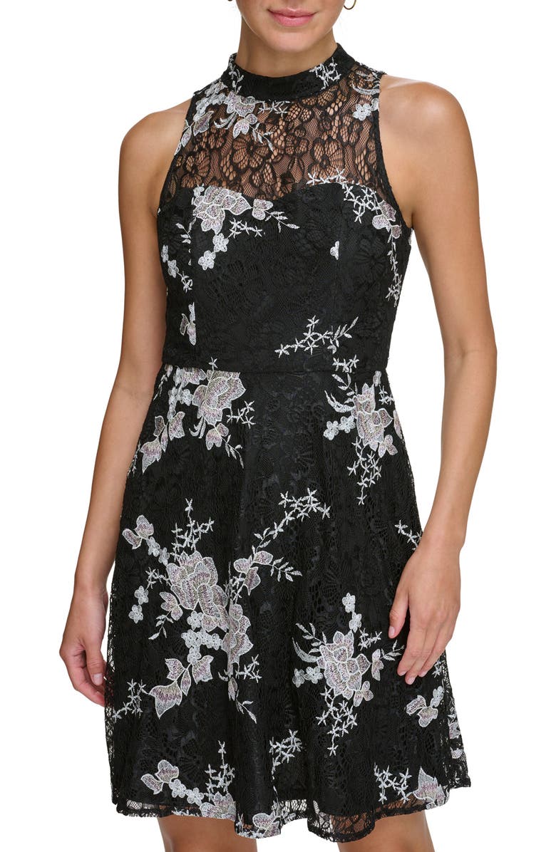 Kensie Floral Embroidered Lace Fit & Flare Dress, Alternate, color, 