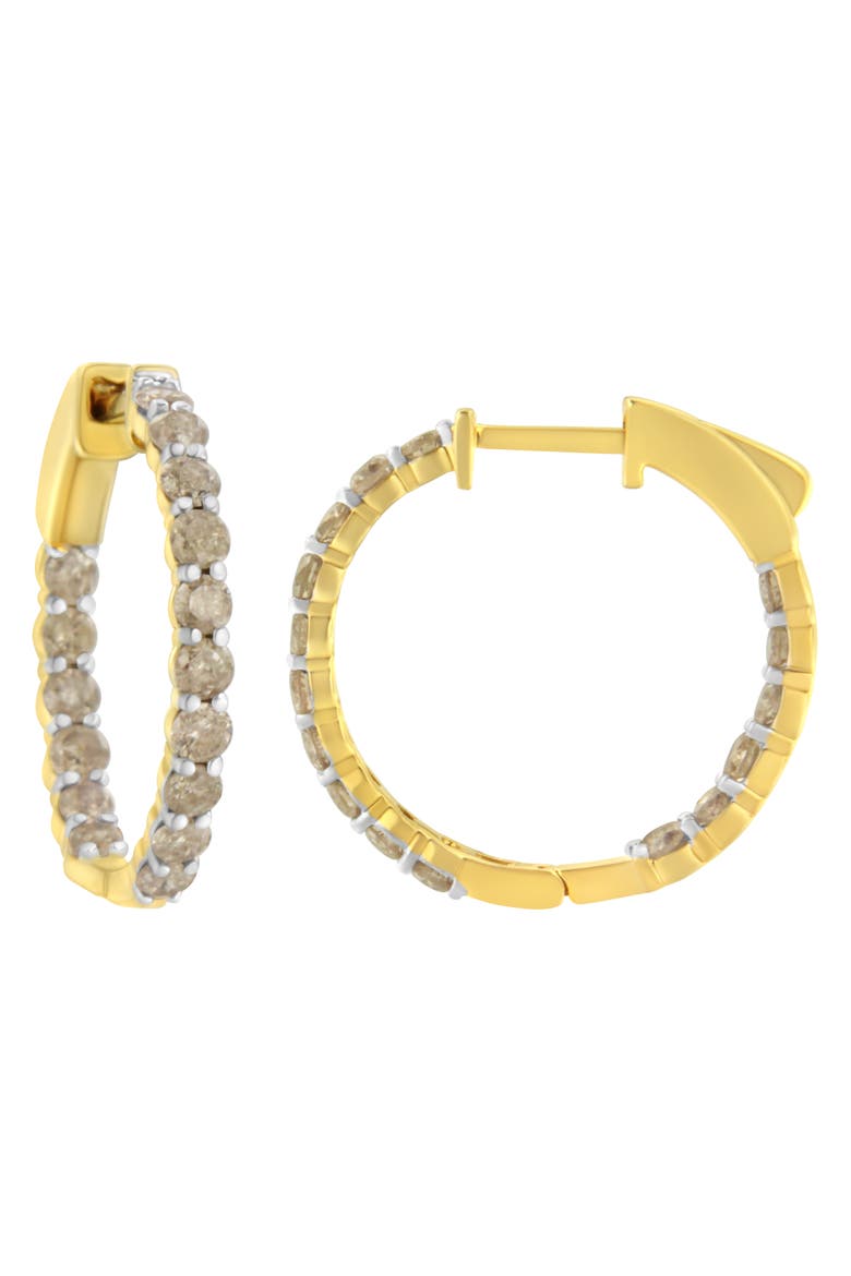 10K Yellow Gold Plated Silver Diamond Hoop Earrings, Alternate, color, Yellow