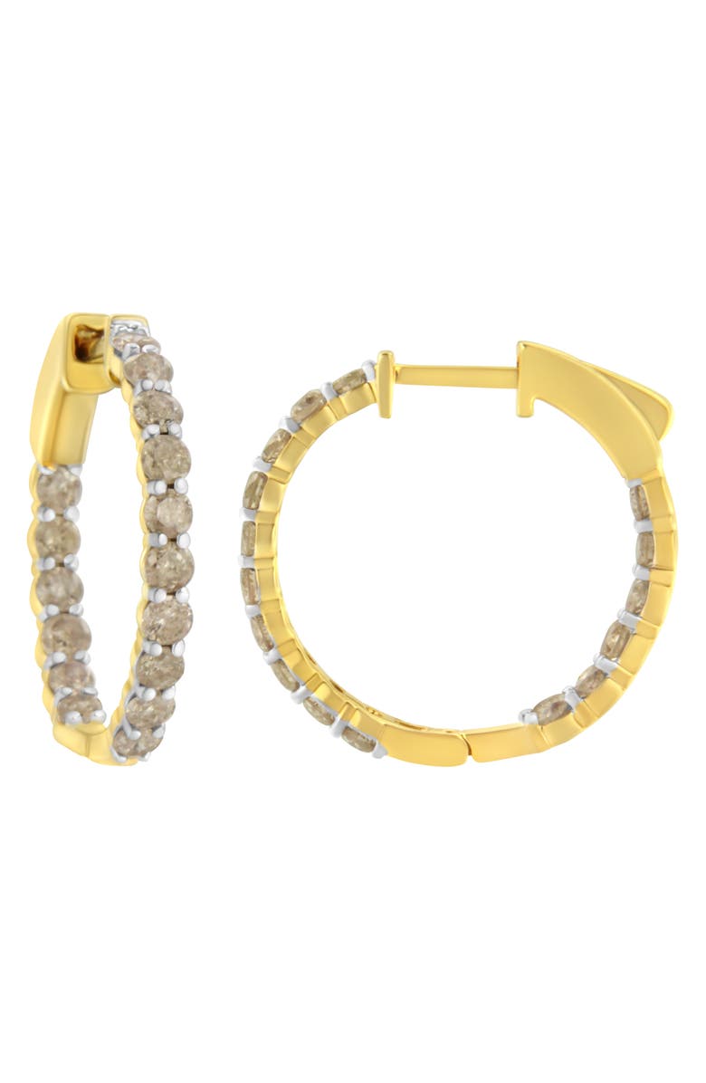 Haus of Brilliance 10K Yellow Gold Plated Silver Diamond Hoop Earrings, Alternate, color, Yellow