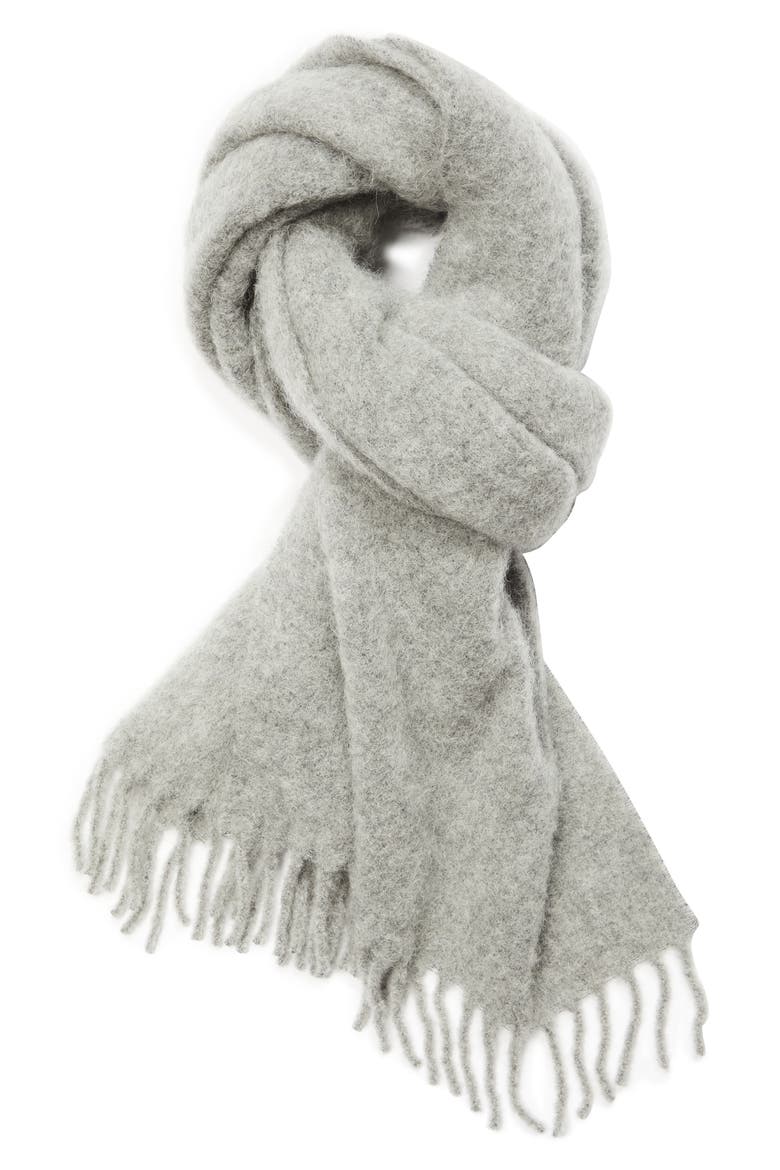 Brushed Alpaca, Mohair & Wool Blend Fringe Scarf, Alternate, color, LIGHT GREY MELANGE