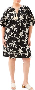 Karen Kane Floral Embroidered Puff Sleeve Cotton Shift Dress