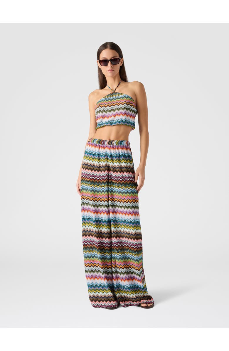Missoni Top In Lamé Viscose With Pixel-effect Zigzag Pattern And Halter Neckline, Alternate, color, Black & Multicoloured