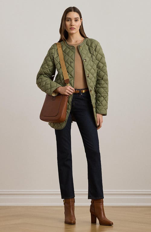 Ralph Lauren Lauren Contrast Lining Quilted Puffer Jacket In Sage Green